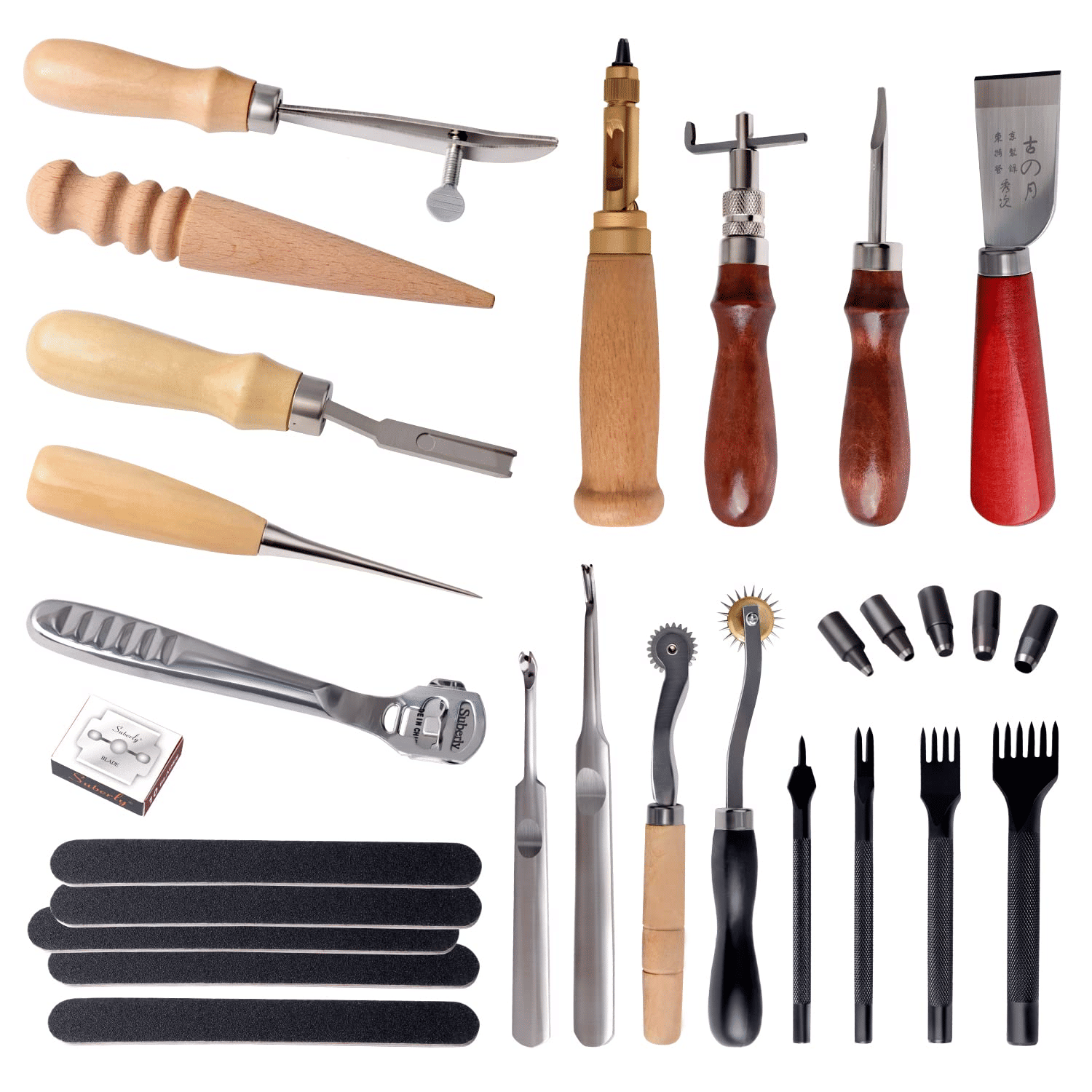 Generic 18-Piece Professional Leather Craft Tool Kit Wood Steel