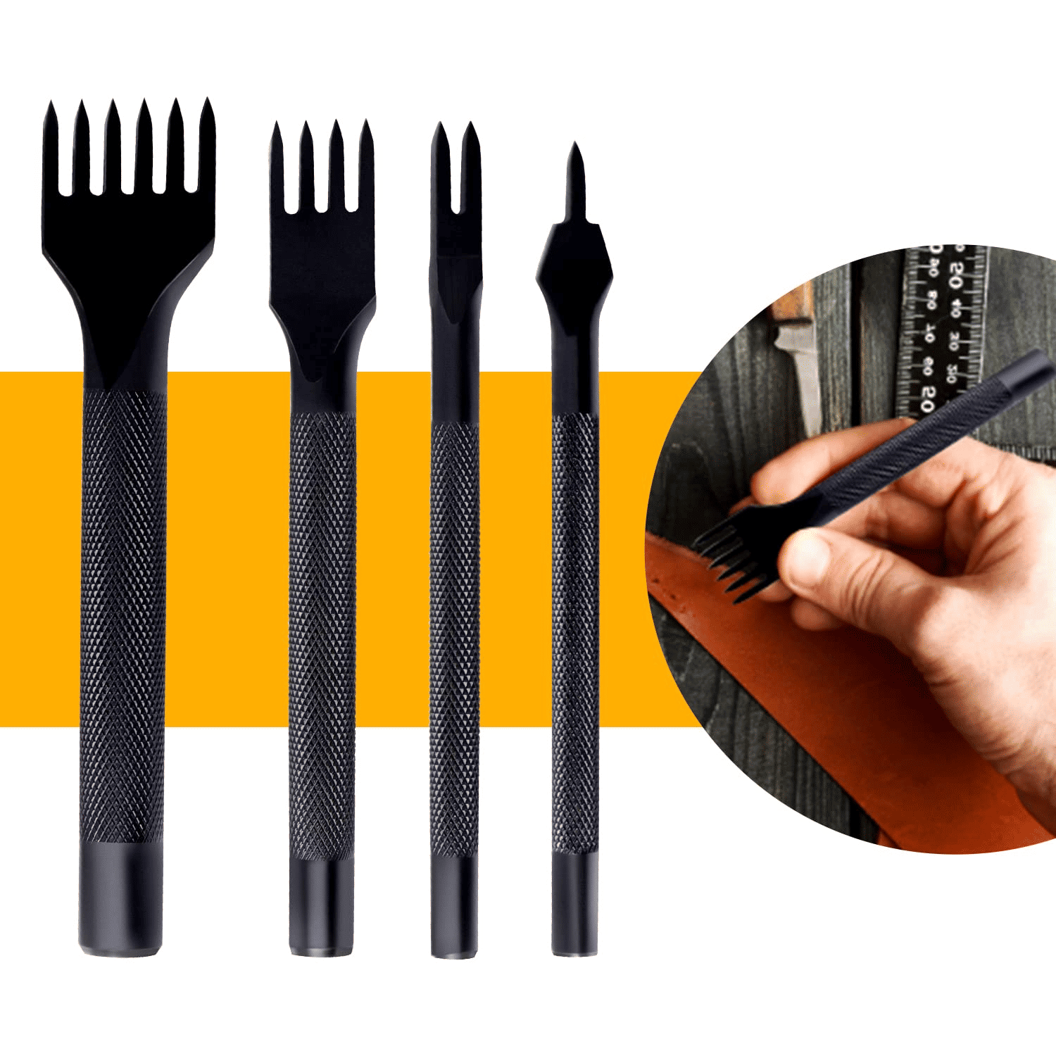 Generic 18-Piece Professional Leather Craft Tool Kit Wood Steel