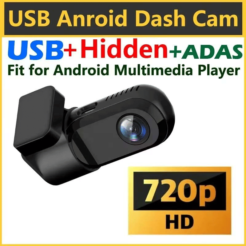USB Car Dash Camera 720P HD with ADAS Assisted System Black