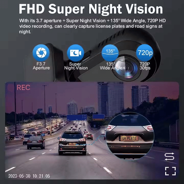 USB Car Dash Camera 720P HD with ADAS Assisted System Black