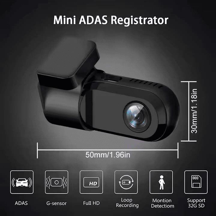 USB Car Dash Camera 720P HD with ADAS Assisted System Black