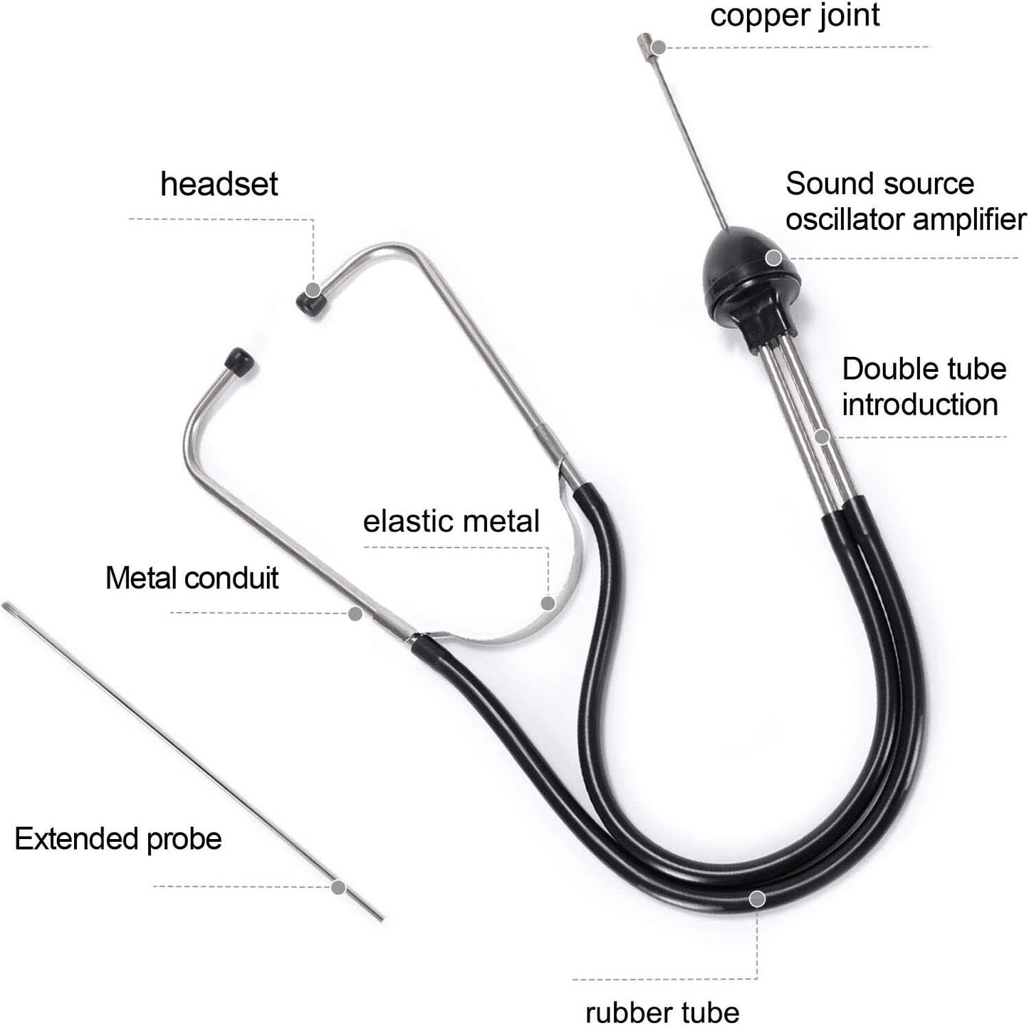 Mechanics Cylinder Stethoscope Engine Diagnostic Tool Stainless Steel Probe