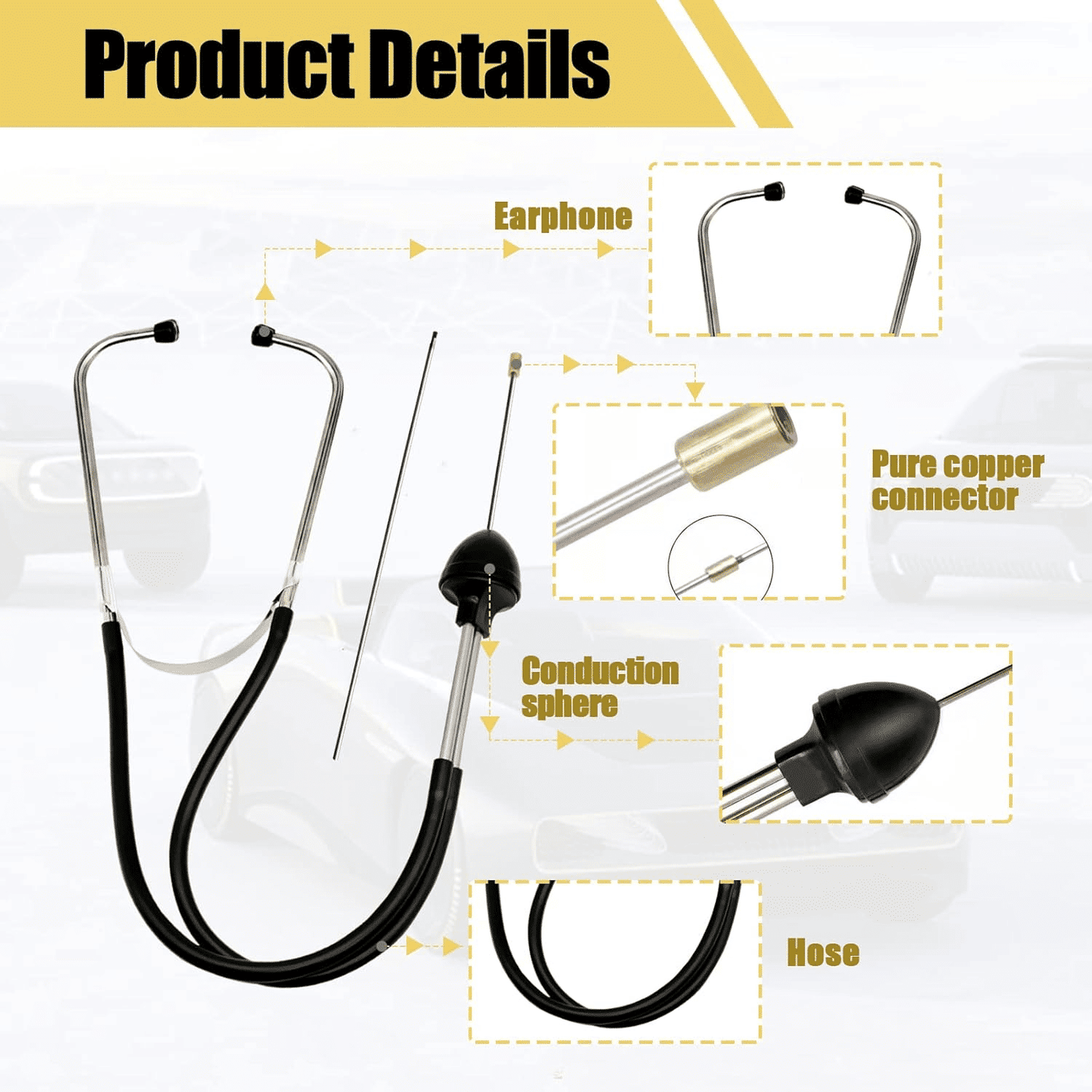 Mechanics Cylinder Stethoscope Engine Diagnostic Tool Stainless Steel Probe