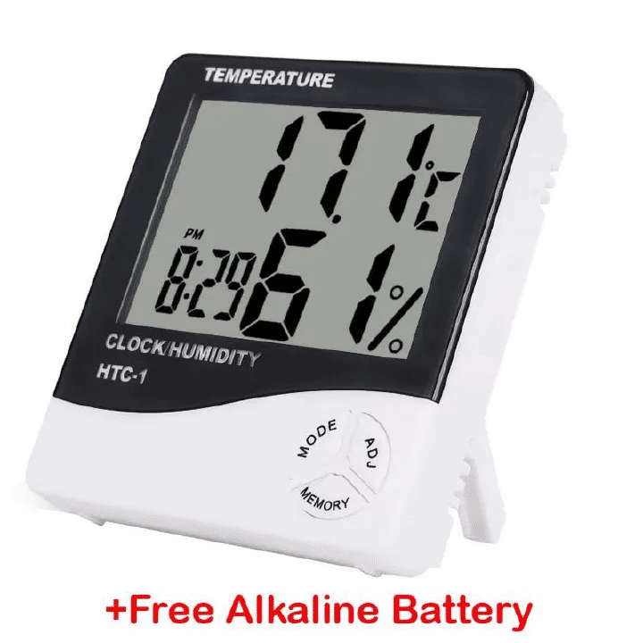 HTC-1 Digital Alarm Clock Thermometer Hygrometer Calendar Temperature Humidity Monitor White