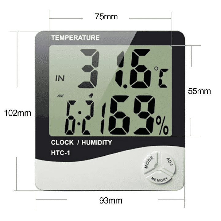 HTC-1 Digital Alarm Clock Thermometer Hygrometer Calendar Temperature Humidity Monitor White
