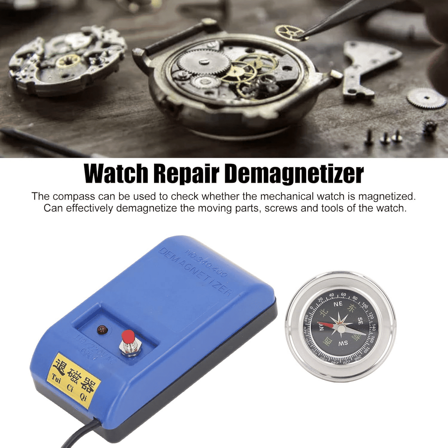 Watch Demagnetizer for Mechanical Watches Electric Degaussing Tool Blue