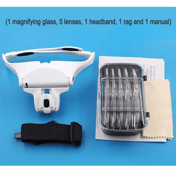 5 Lens LED Headband Magnifying Glasses Jeweler Repair Tool Kit