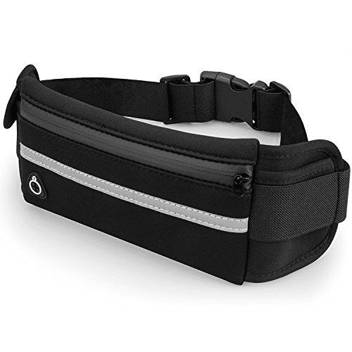 Generic Sports Fanny Pack Reflective Strip Adjustable Waist Bag Black