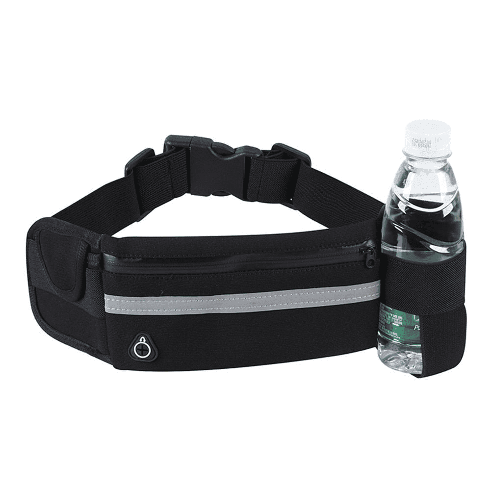 Generic Sports Fanny Pack Reflective Strip Adjustable Waist Bag Black