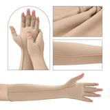 Long Arthritis Compression Fingerless Hand Gloves Nude 38cm