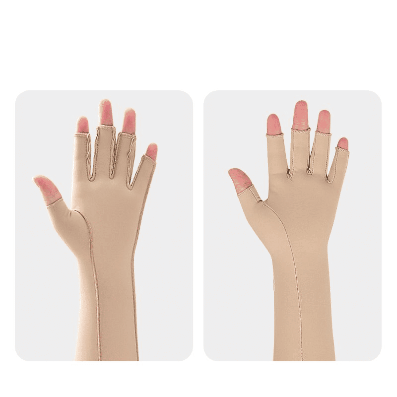 Long Arthritis Compression Fingerless Hand Gloves Nude 38cm
