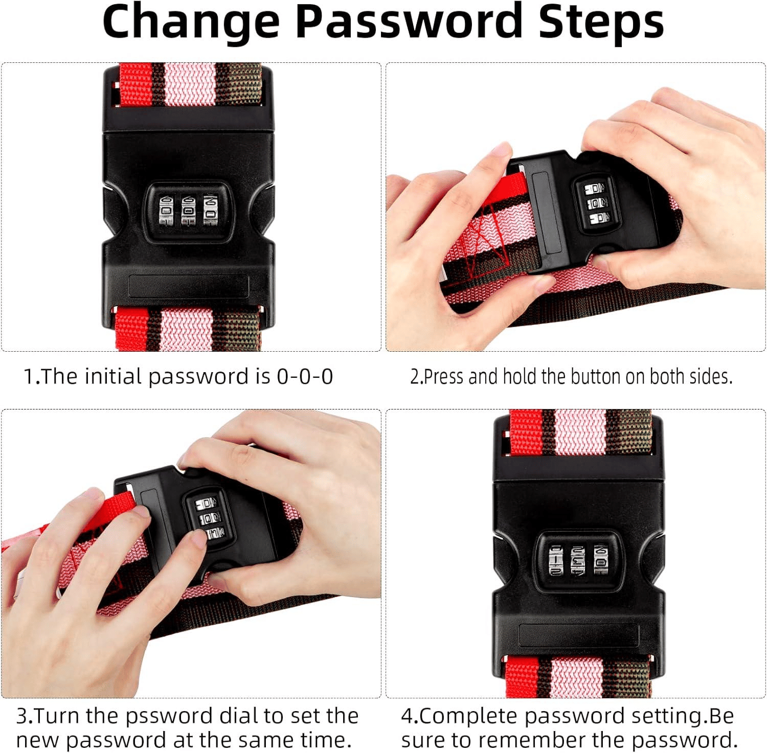 4.1m Travel Luggage Strap with 3-Dial Security Lock Black