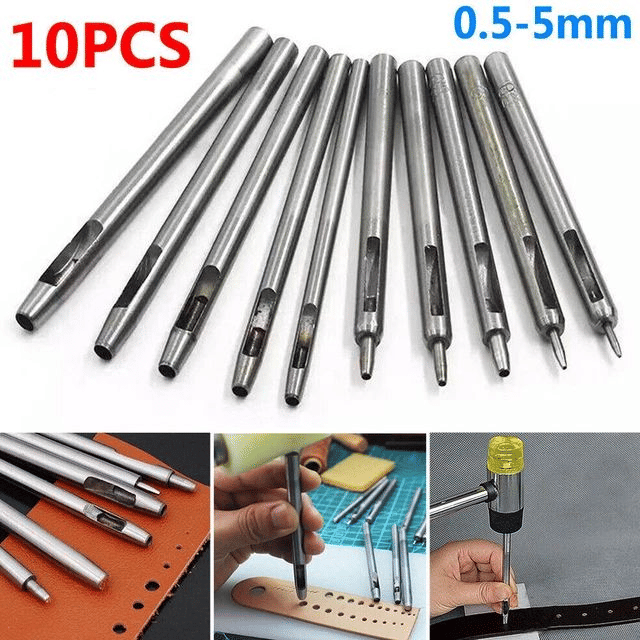 10-Piece Leather Hole Puncher Set High Carbon Steel 0.5mm-5mm