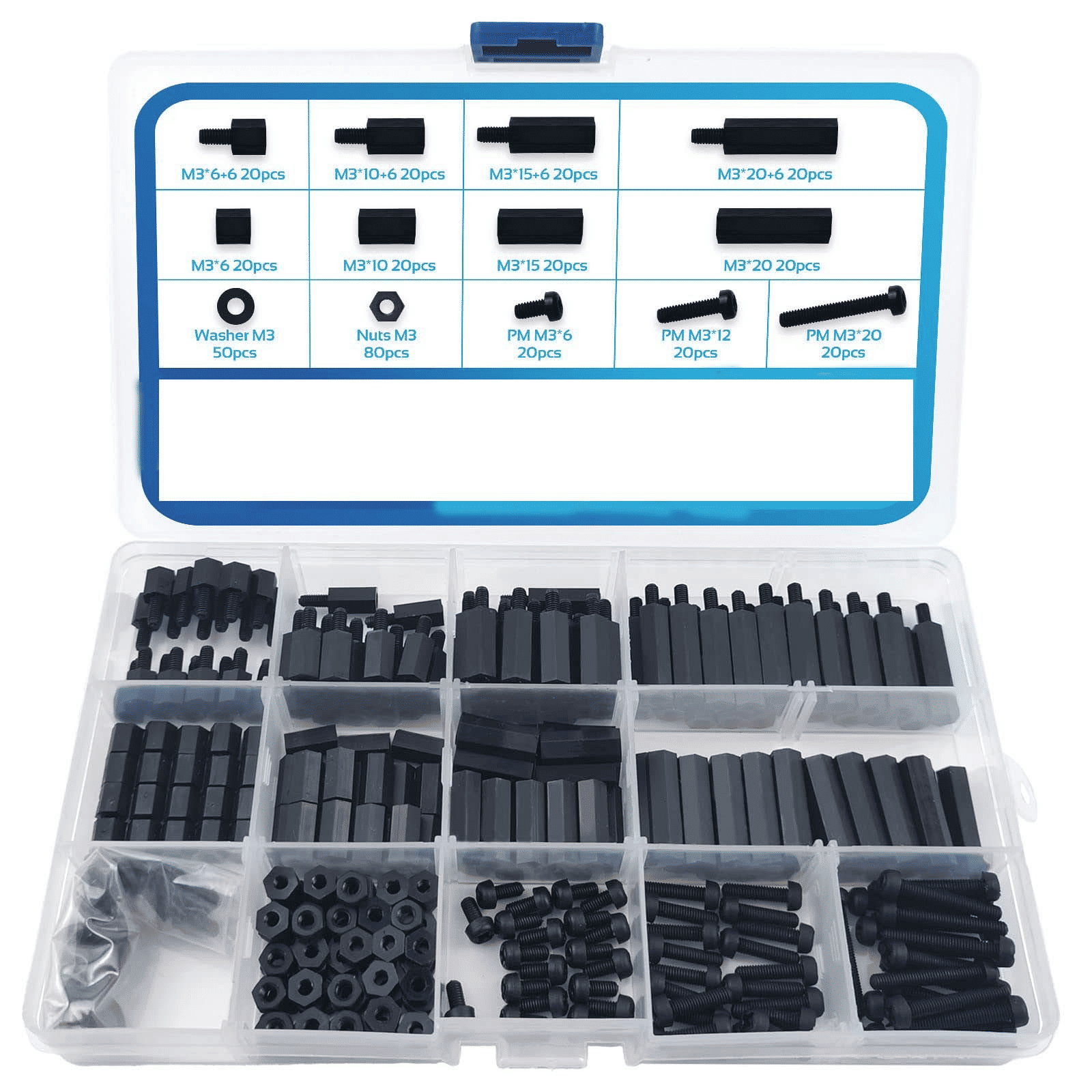 Generic 350-Piece M3 Nylon Hex Spacer Standoff Screw Assortment Kit