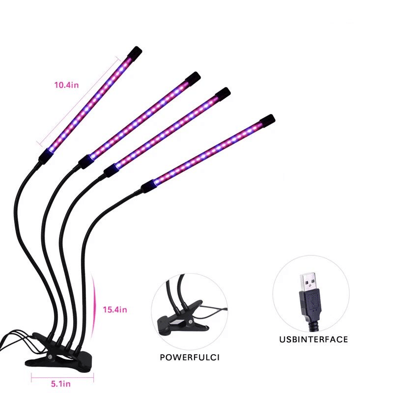 4-Head LED Full Spectrum Plant Grow Light with Timer