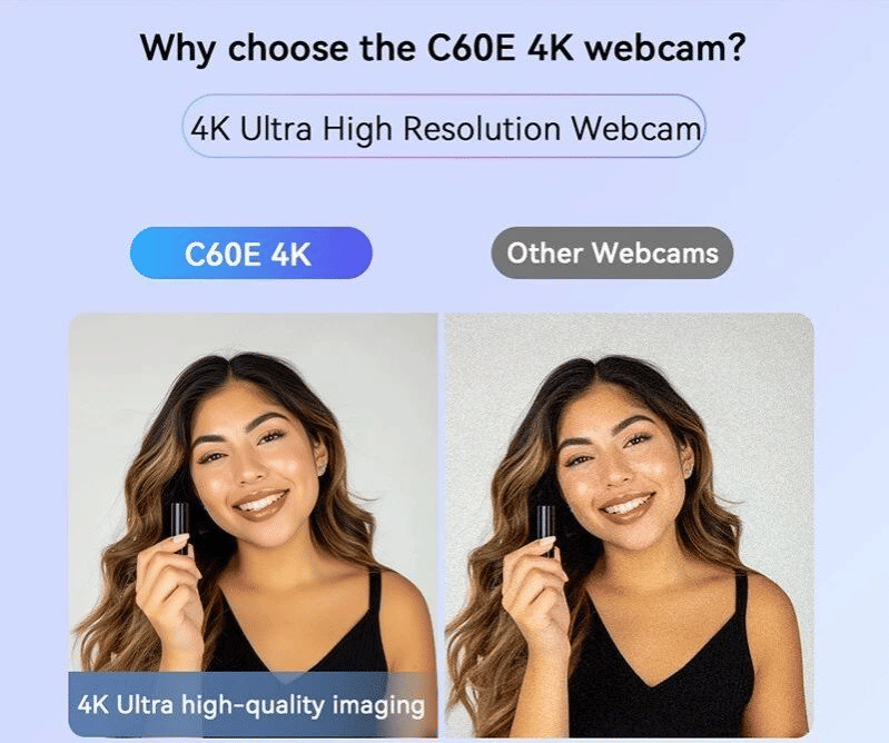 EMEET C60E 4K Webcam Autofocus Dual Noise-Cancelling Mics