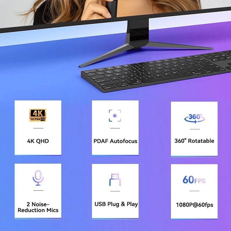 EMEET C60E 4K Webcam Autofocus Dual Noise-Cancelling Mics
