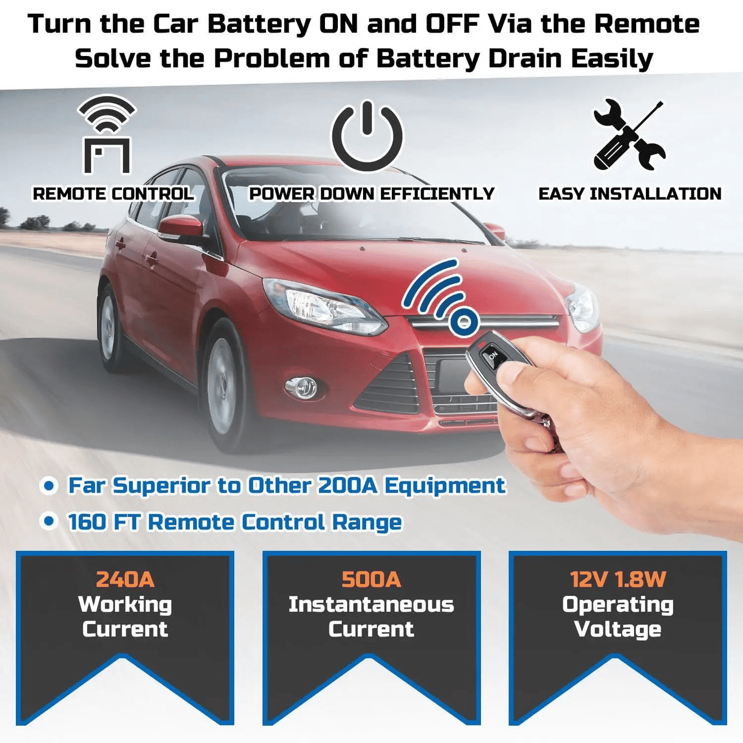 Generic Car Remote Battery Disconnect Switch 12V 240A LED Display