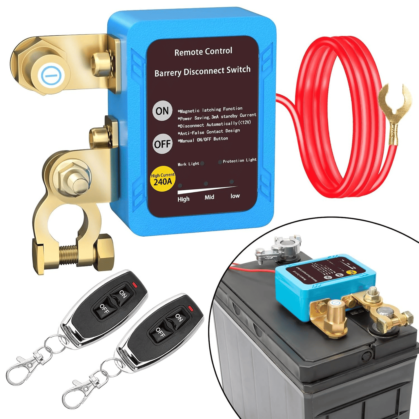 Generic Car Remote Battery Disconnect Switch 12V 240A LED Display