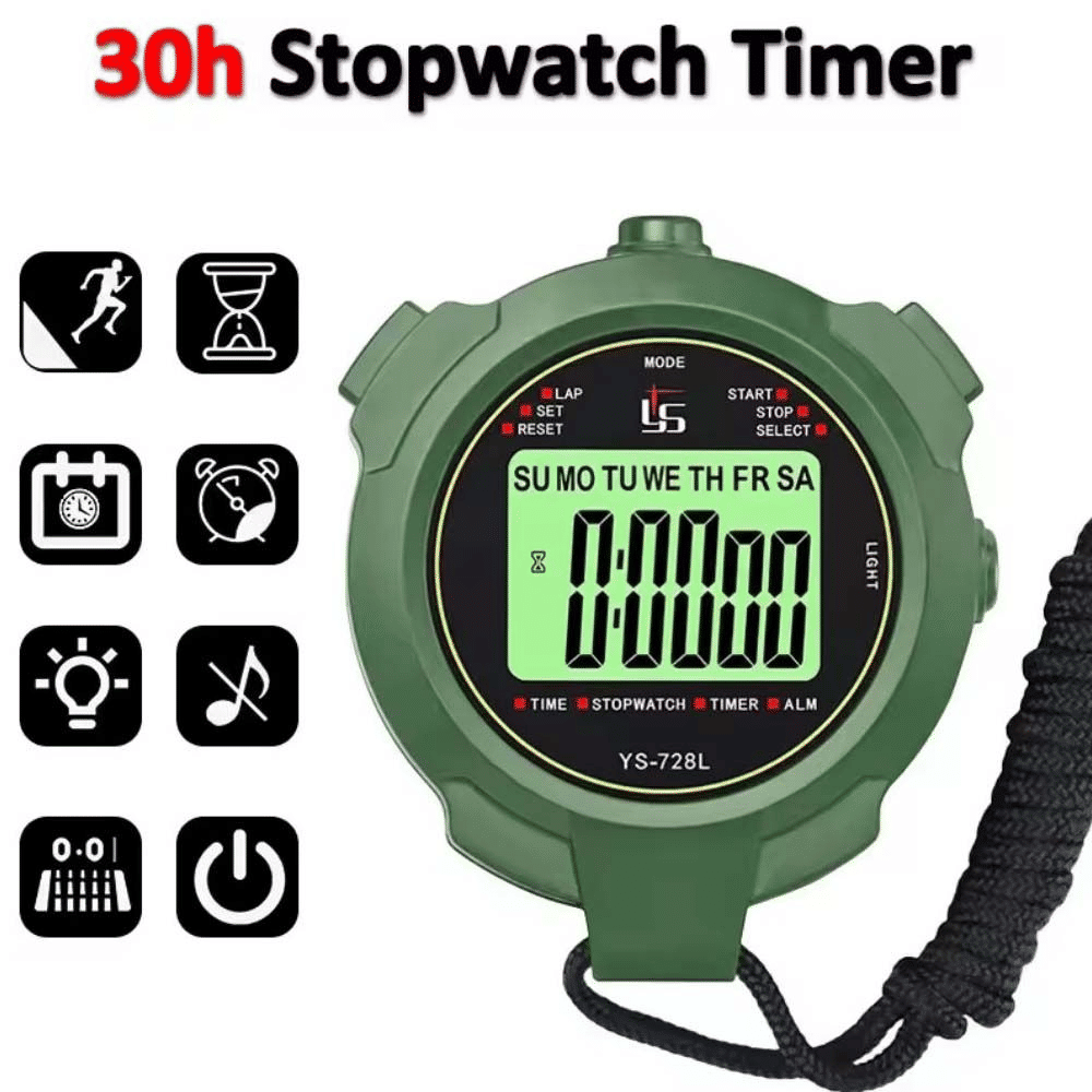 YS-728L 30h Digital Handheld Stopwatch 0.01s Accuracy Green