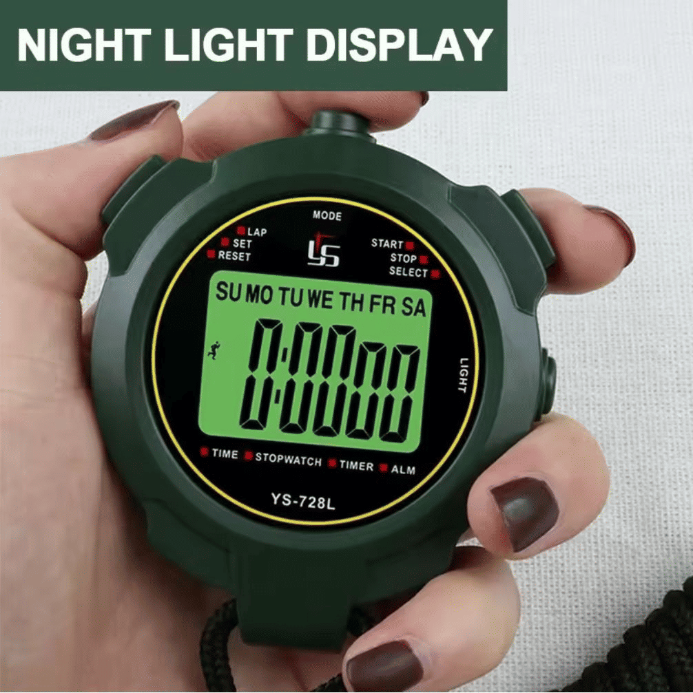 YS-728L 30h Digital Handheld Stopwatch 0.01s Accuracy Green