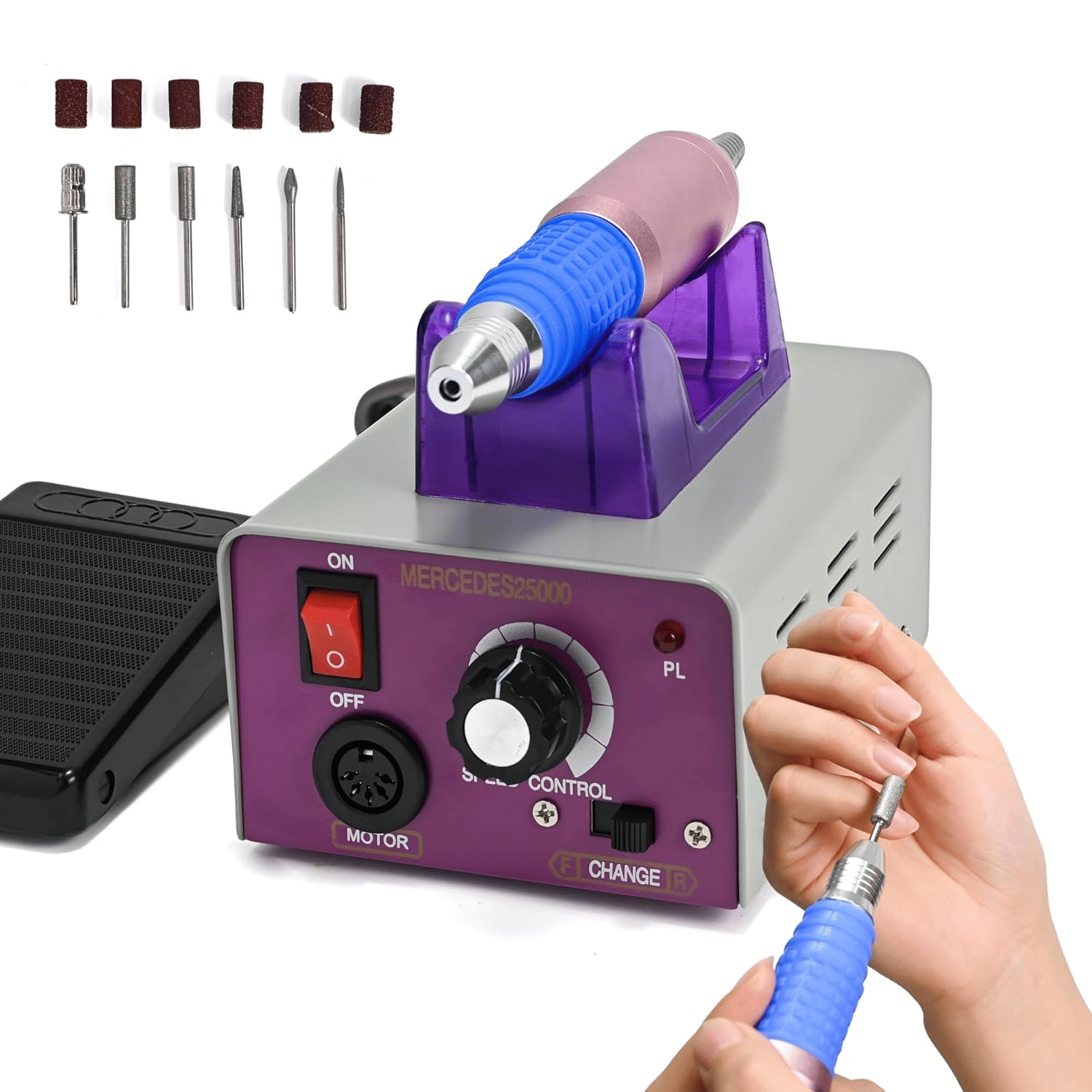 Electric Nail Drill Machine 25000 RPM File Pedal Kit
