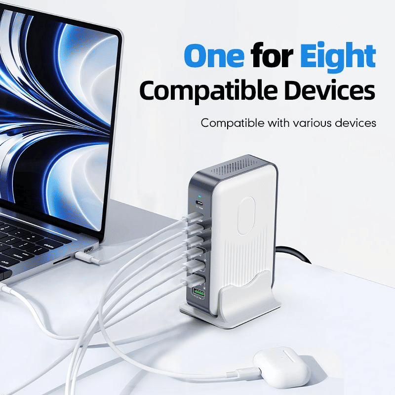 WLX-F8B 200W Desktop GaN Charging Station 8-Port USB-C Hub