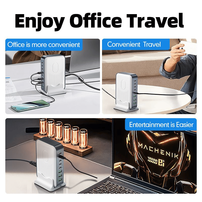 WLX-F8B 200W Desktop GaN Charging Station 8-Port USB-C Hub