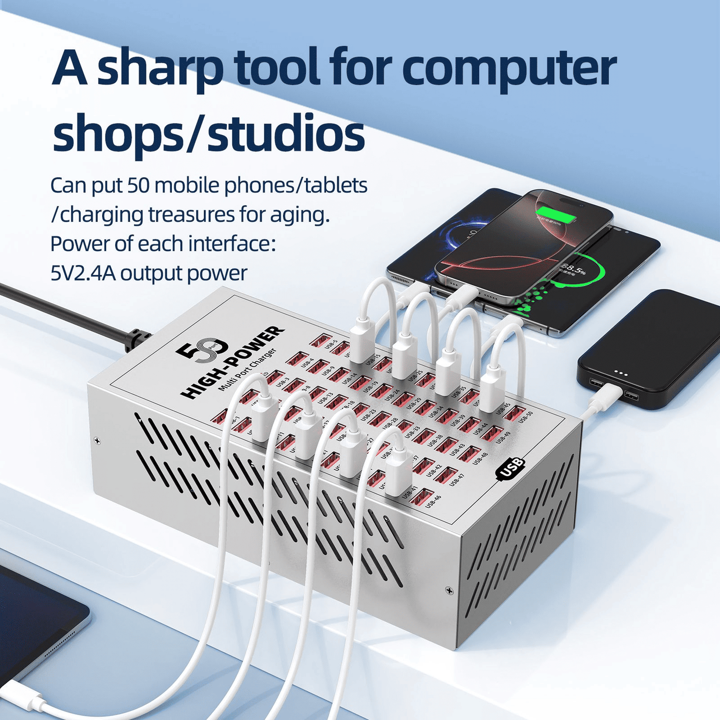 50-Port 200W Multi USB Charging Station Hub Dock for Multiple Devices