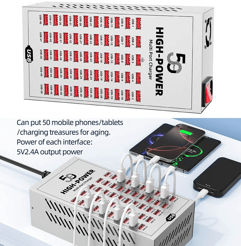 50-Port 200W Multi USB Charging Station Hub Dock for Multiple Devices