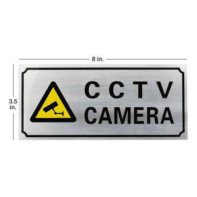 CCTV Camera Security Warning Metal Sign Brushed Aluminum 8x3.5in