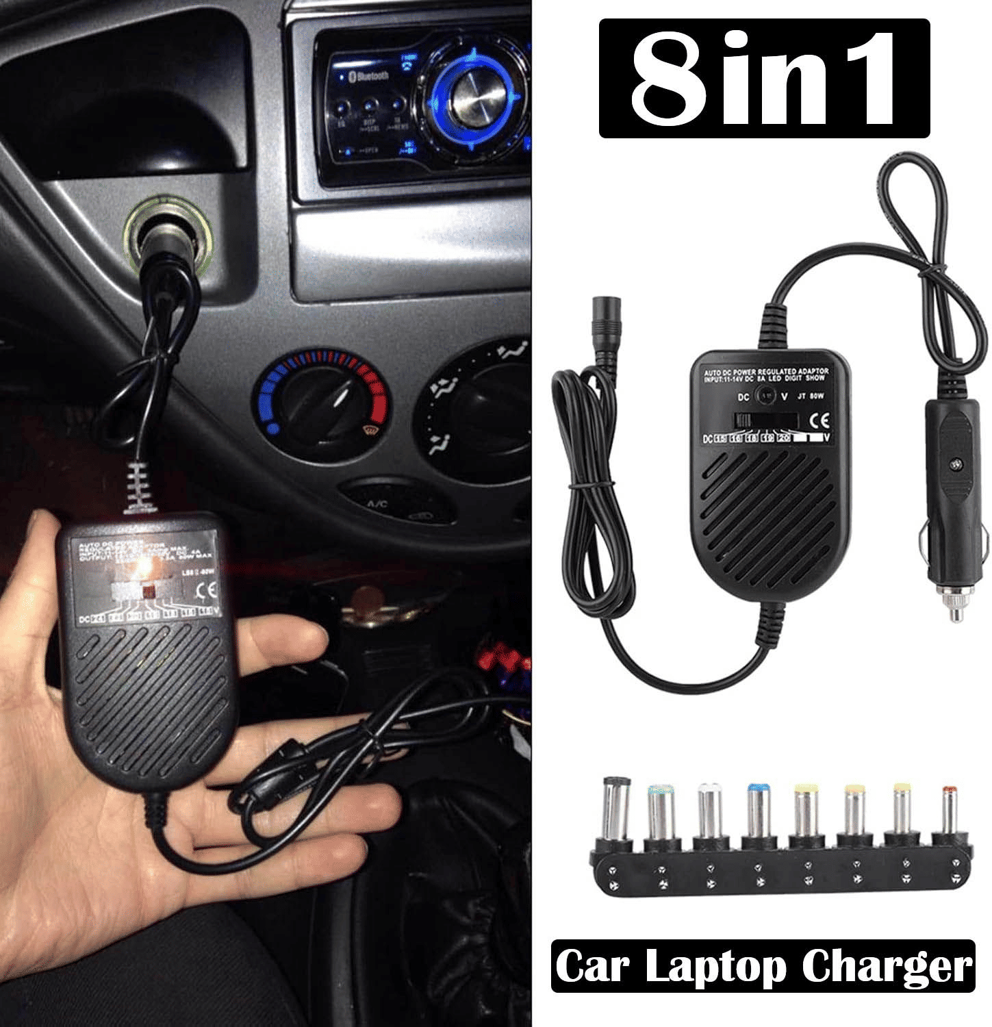 Generic 80W Universal Car Laptop Charger Adapter with 8 Tips