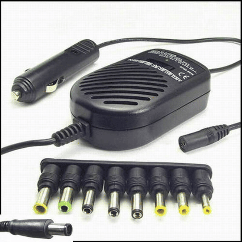 80W DC Car Laptop Charger Adjustable Adapter 8 Plugs Black