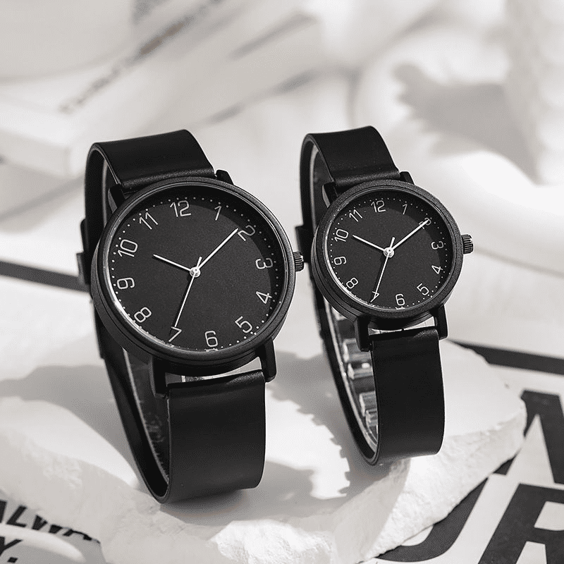2-Piece Set Versatile Fashion Couple Watches for Students - Men and Women Quartz Wristwatches