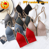 Baldur 3-Pack Women's Deep V-Zipper Sports Bra - Wireless Comfort