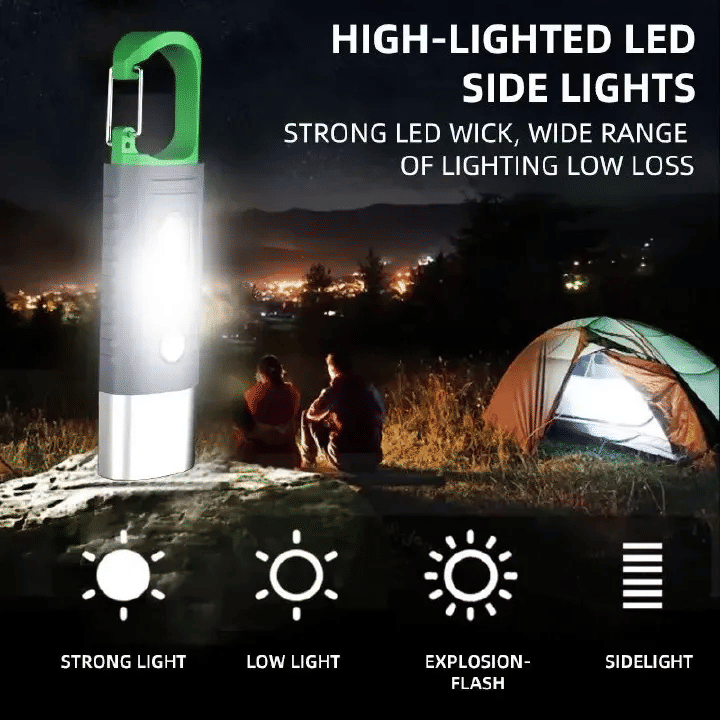 Green High Power LED Camping Flashlight with Side Lights Telescopic Zoom