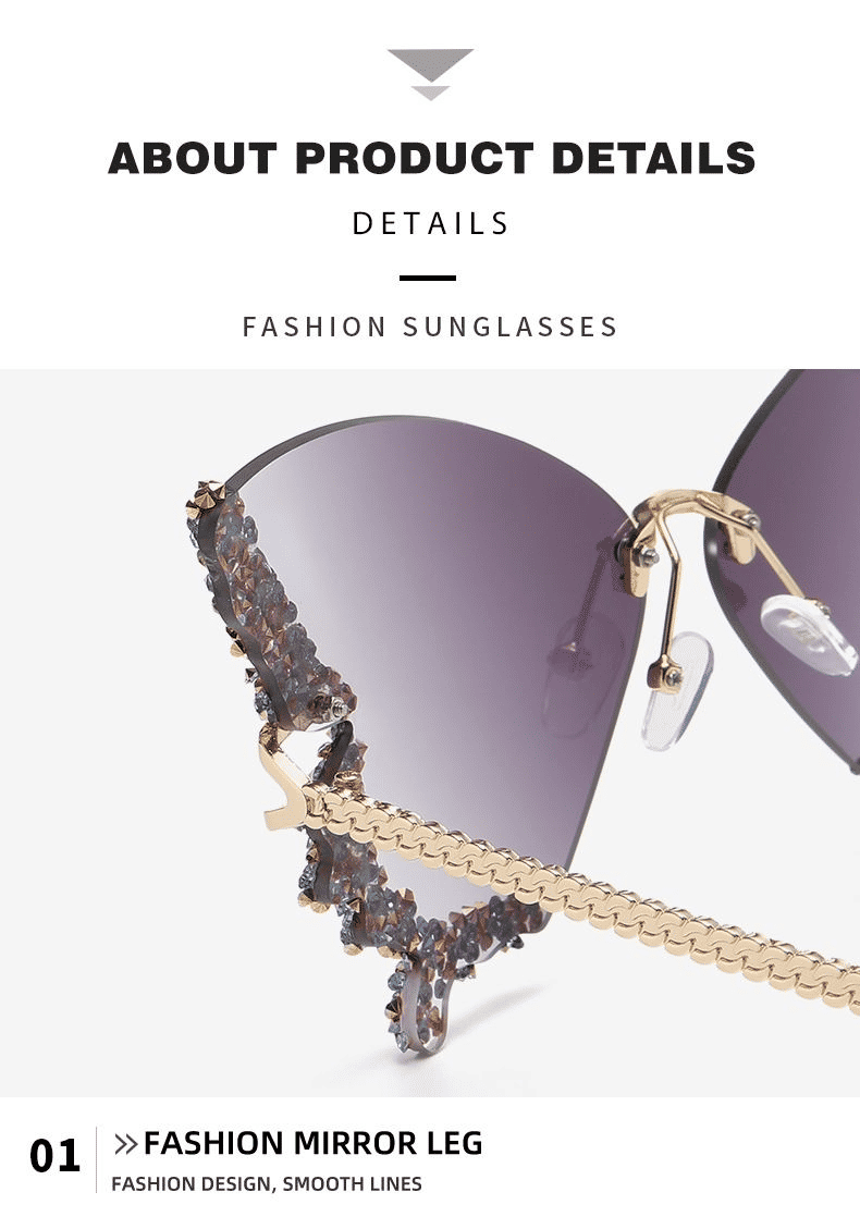 Chic Women's Butterfly Diamond Rimless Sunglasses - UV400 Personality Eyewear