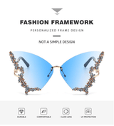 Chic Women's Butterfly Diamond Rimless Sunglasses - UV400 Personality Eyewear