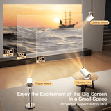 Pingxu Portable Android 11 Smart Projector 160 ANSI HD 720P WiFi 6 5W Stereo Sound White