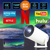 Pingxu Portable Android 11 Smart Projector 160 ANSI HD 720P WiFi 6 5W Stereo Sound White