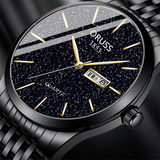 Men's Waterproof Starlight Dual Calendar Quartz Watch with Metal Band