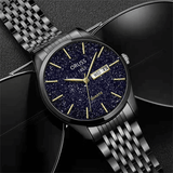 Men's Waterproof Starlight Dual Calendar Quartz Watch with Metal Band
