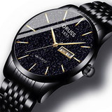 Men's Waterproof Starlight Dual Calendar Quartz Watch with Metal Band