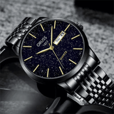 Men's Waterproof Starlight Dual Calendar Quartz Watch with Metal Band