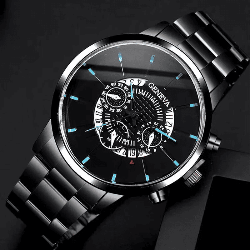 2-Piece Men's Black Quartz Analog Watch and Bracelet Set