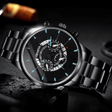 2-Piece Men's Black Quartz Analog Watch and Bracelet Set