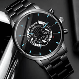 2-Piece Men's Black Quartz Analog Watch and Bracelet Set