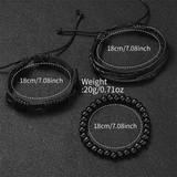 Men's Business Quartz Watch and 3-Piece Bracelet Set Black Leather