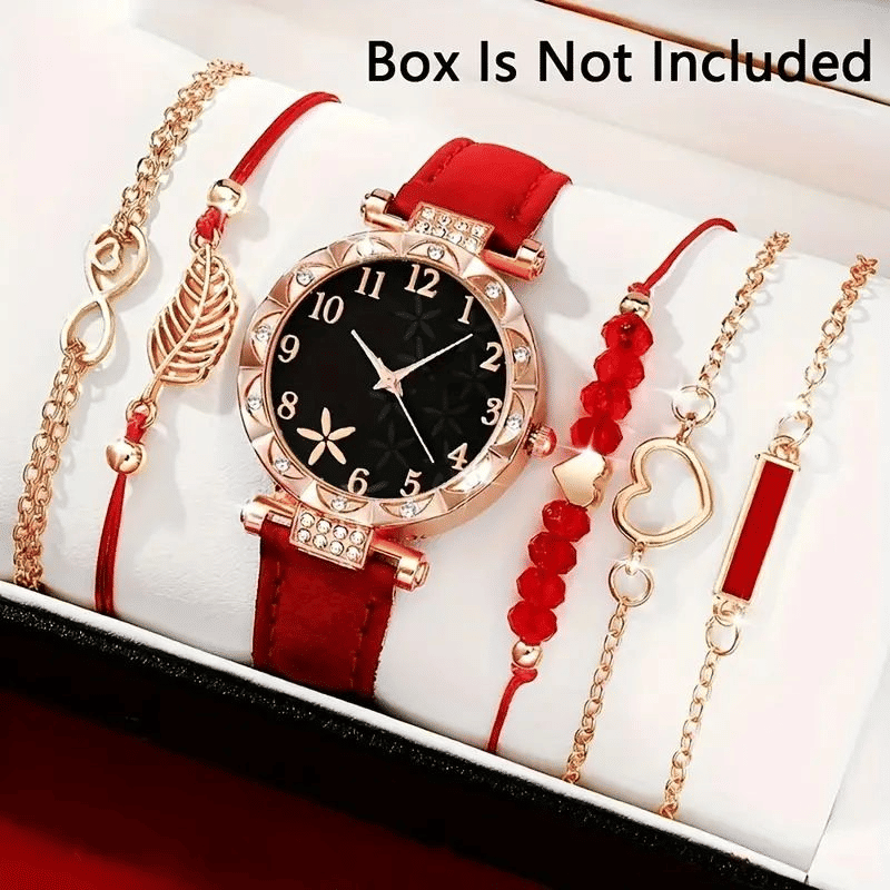 Generic Elegant Quartz Watch Set with 5 Bracelets 6-Piece
