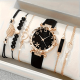 Generic Elegant Quartz Watch Set with 5 Bracelets 6-Piece